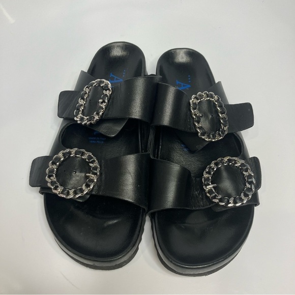 Antenora black 2 strap sandals slides‎ bling buckles size 38 - Picture 2 of 7